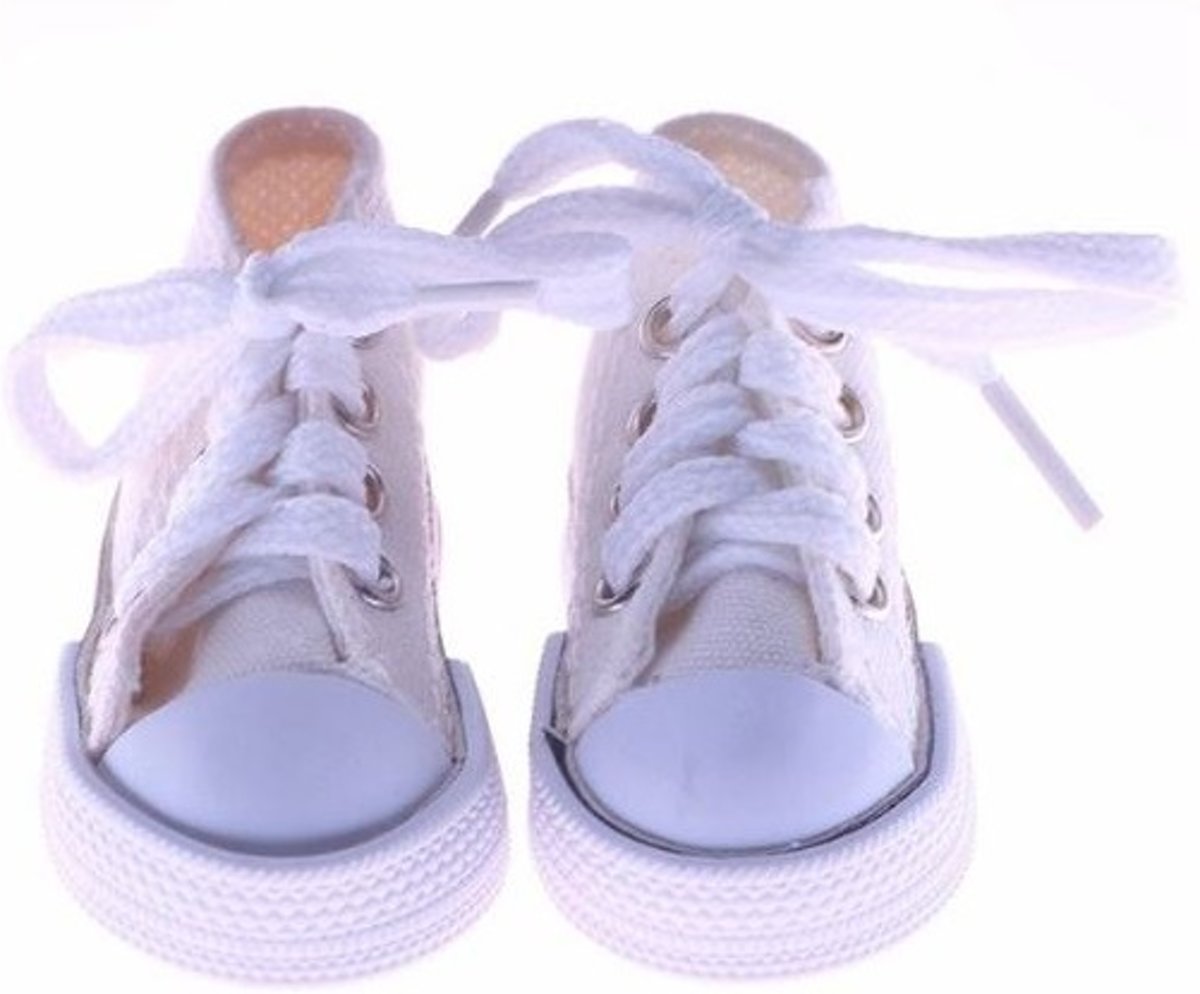 Voor de Pop | Canvas Sneakers Wit | Babypop | Baby Born| Poppenschoentjes | Poppenschoenen | 43cm